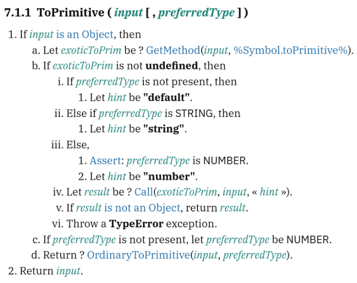 Abstruct operation ToPrimitive() algorithm